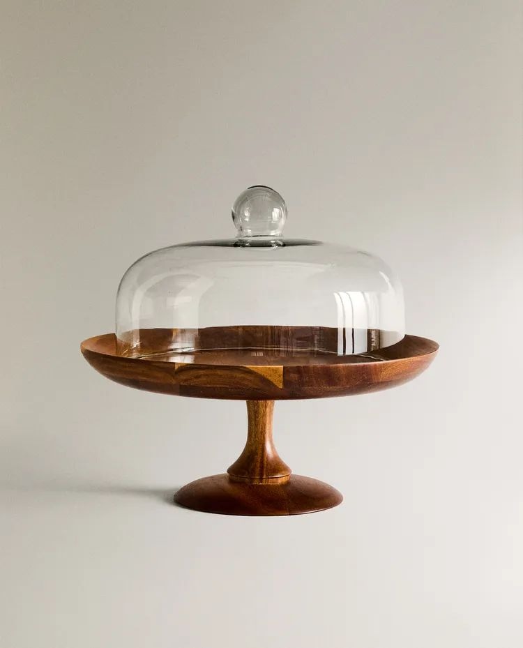 Deluxe Wood & Glass Cloche Cake Dome Stand AH-197 Moradabad